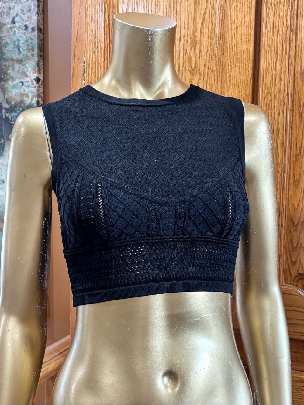 Babaton Black Ribbed Knit High-Neck Crop Bralette